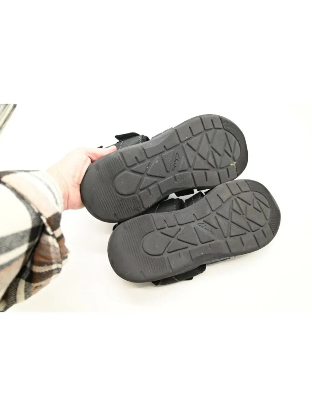 Clarks Walkford Fish Fisherman Sandals Sz 11 Black Tumbled Hook & Loop Comfort